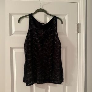 Ann Taylor | Black Lace Overlay Sleeveless Blouse Top | Size S
